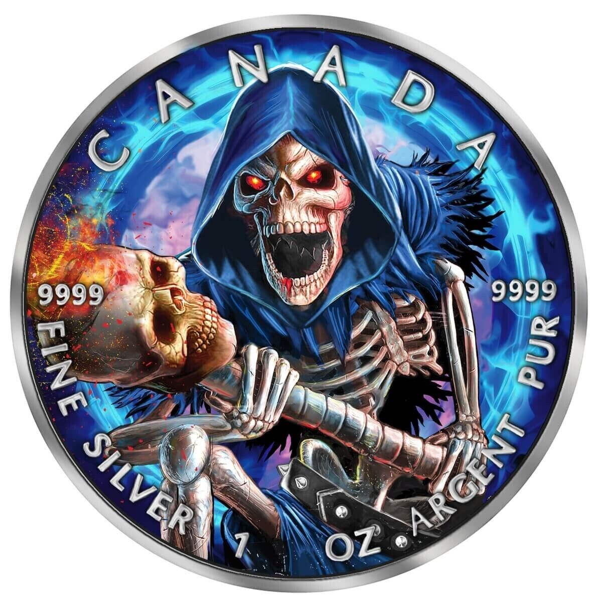 1 Oz Silver Coin 2024 Canada $5 Maple Leaf Grim Reaper Armageddon VII LE 400