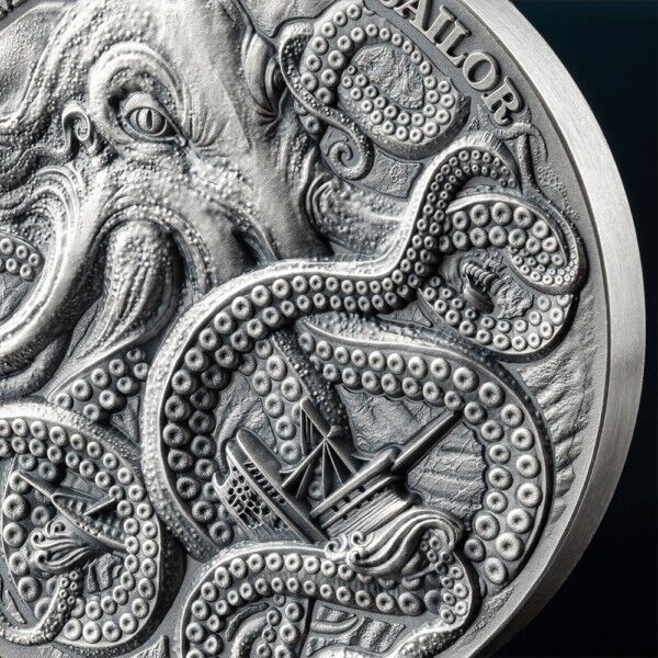 1 Oz Silver Coin 2024 Ghana 5 cedis Life Quotes Kraken High Relief Antiqued-classypw.com-5