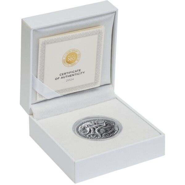 1 Oz Silver Coin 2024 Ghana 5 cedis Life Quotes Kraken High Relief Antiqued-classypw.com-7