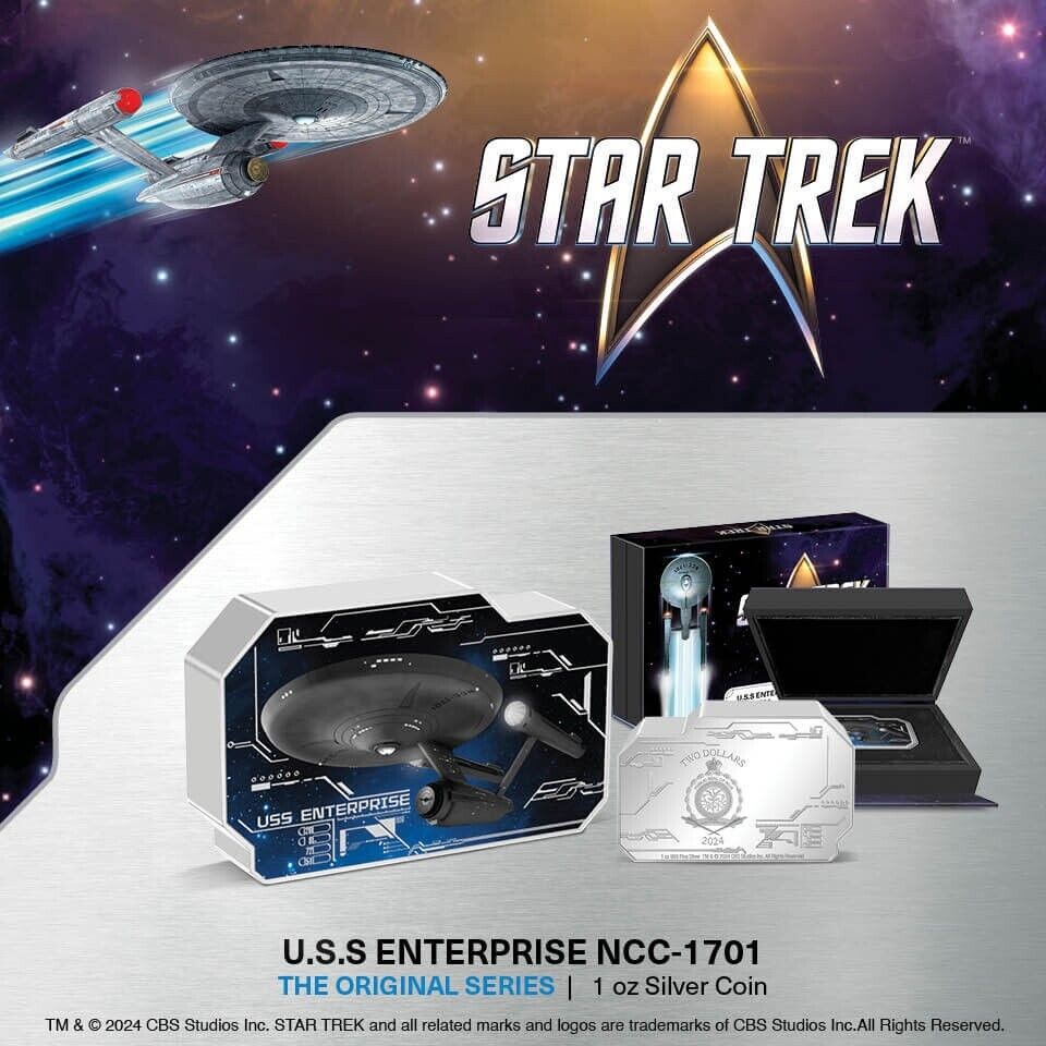 1 Oz Silver Coin 2024 Niue $2 Star Trek USS Enterprise NCC 1701 Vehicles