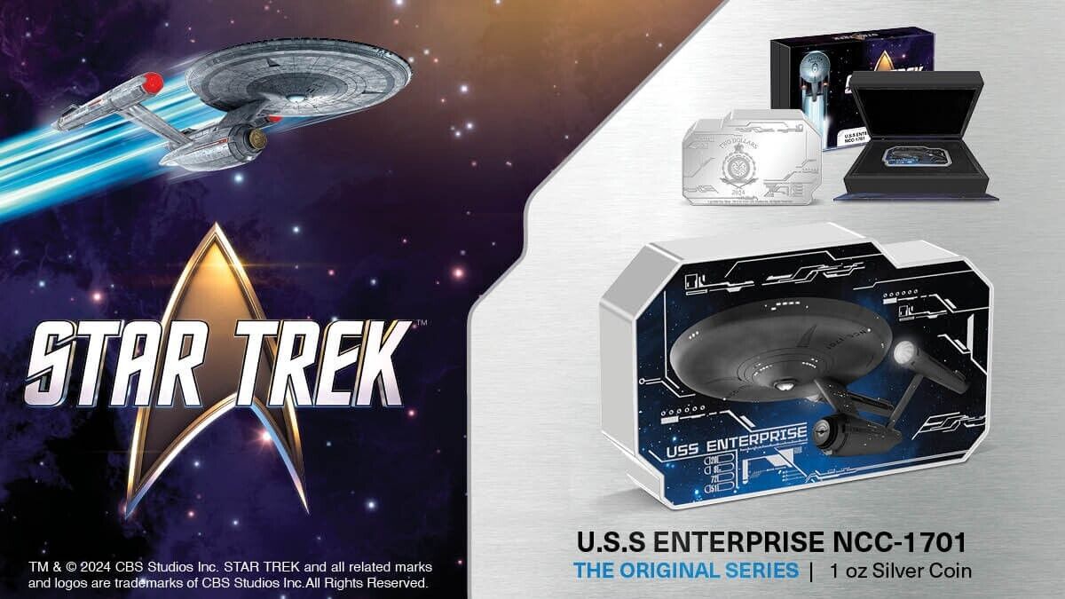 1 Oz Silver Coin 2024 Niue $2 Star Trek USS Enterprise NCC 1701 Vehicles