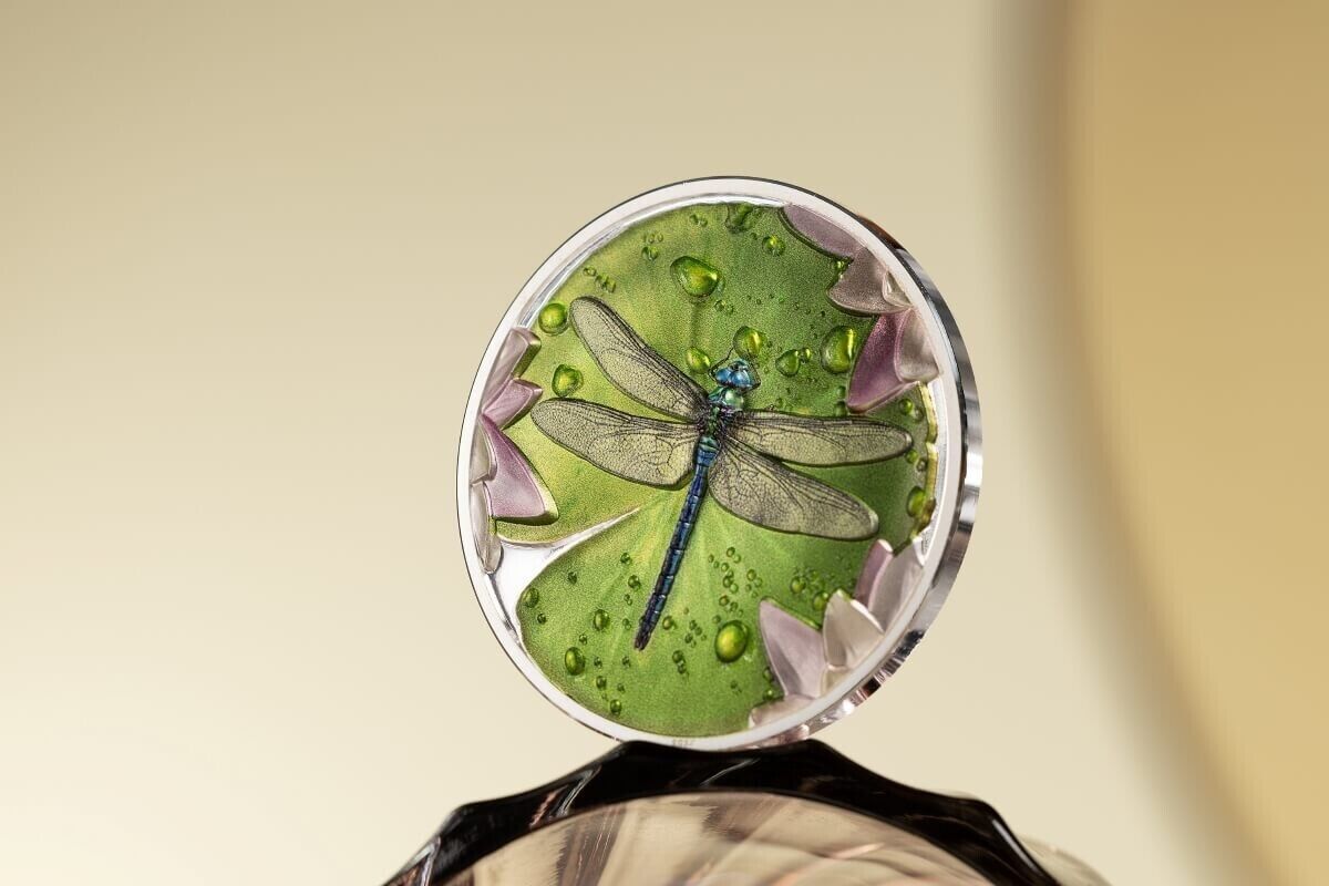 1 Oz Silver Coin 2024 Palau $5 Color Proof Lily Pad Dragonfly Ultra High Relief-classypw.com-2