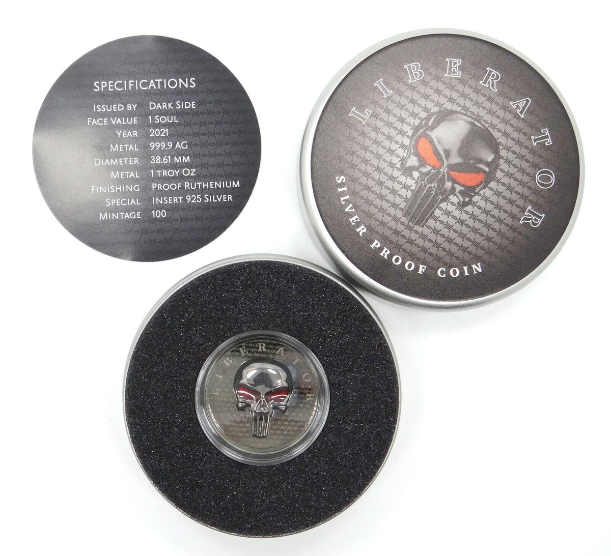 1 Oz Silver Coin Dark Side 2021 LIBERATOR Skull Proof Ruthenium FACTORY DEFECT-classypw.com-4