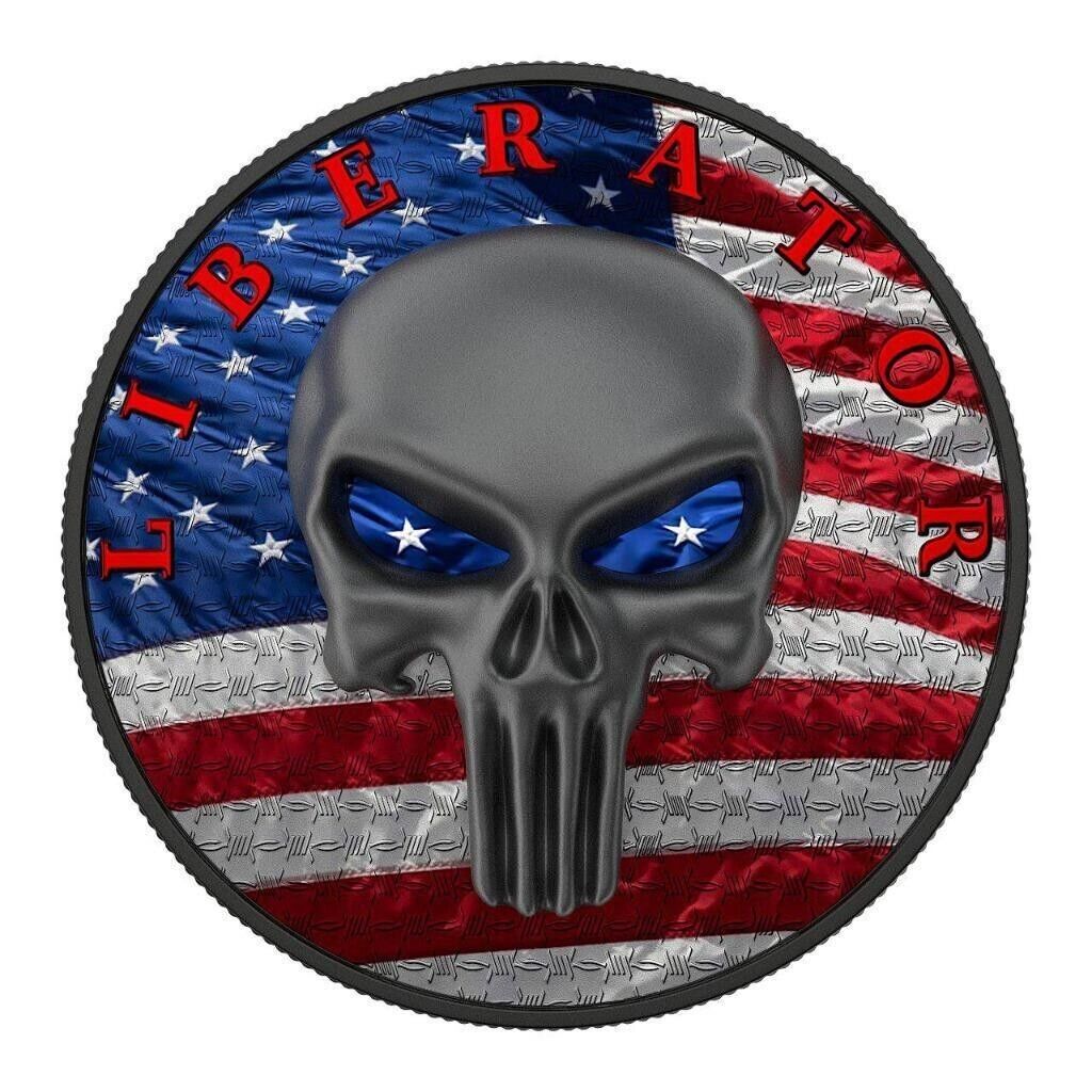 1 Oz Silver Coin Dark Side 2021 One Soul THE LIBERATOR American Flag Skull Round-classypw.com-1