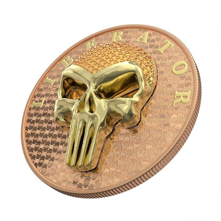 1 Oz Silver Coin Dark Side 2021 THE LIBERATOR Skull Gold / Orange Swarovski-classypw.com-1
