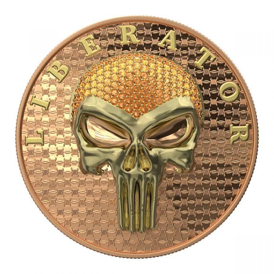 1 Oz Silver Coin Dark Side 2021 THE LIBERATOR Skull Gold / Orange Swarovski-classypw.com-1