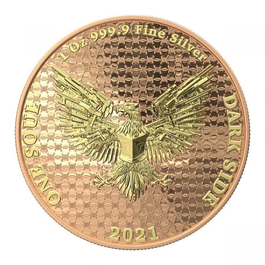 1 Oz Silver Coin Dark Side 2021 THE LIBERATOR Skull Gold / Orange Swarovski-classypw.com-3
