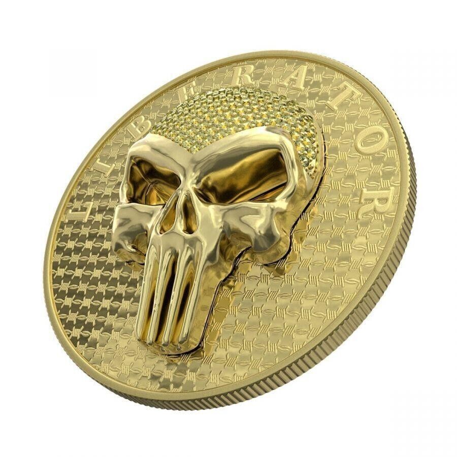 1 Oz Silver Coin Dark Side 2021 THE LIBERATOR Skull Gold / Yellow Swarovski-classypw.com-1