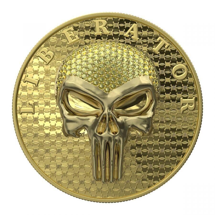 1 Oz Silver Coin Dark Side 2021 THE LIBERATOR Skull Gold / Yellow Swarovski-classypw.com-1
