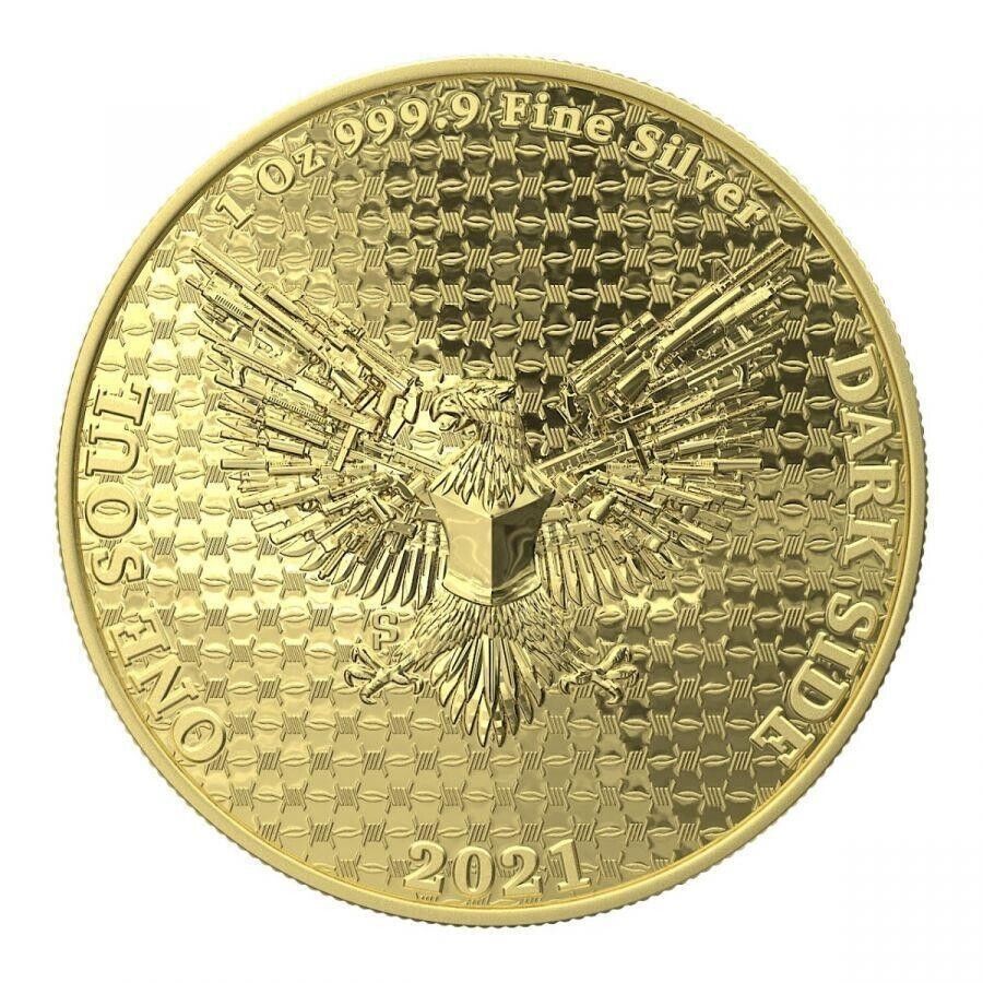 1 Oz Silver Coin Dark Side 2021 THE LIBERATOR Skull Gold / Yellow Swarovski-classypw.com-3
