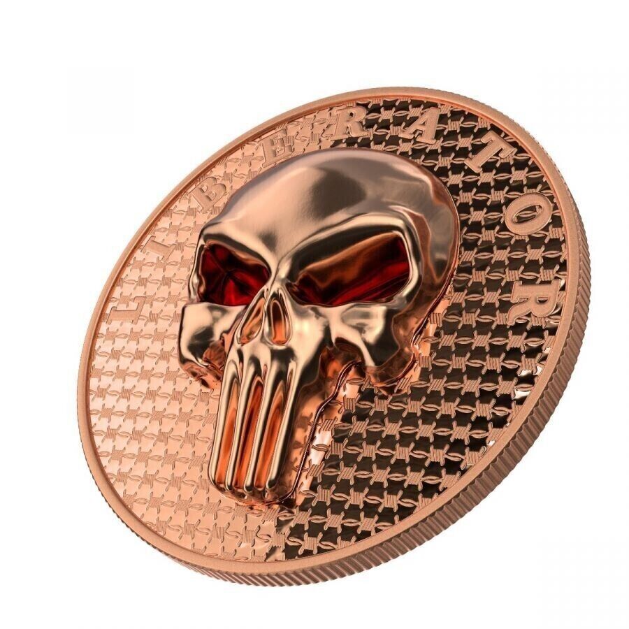 1 Oz Silver Coin Dark Side 2021 THE LIBERATOR Skull Proof Rose Gold Enamel Eyes-classypw.com-1