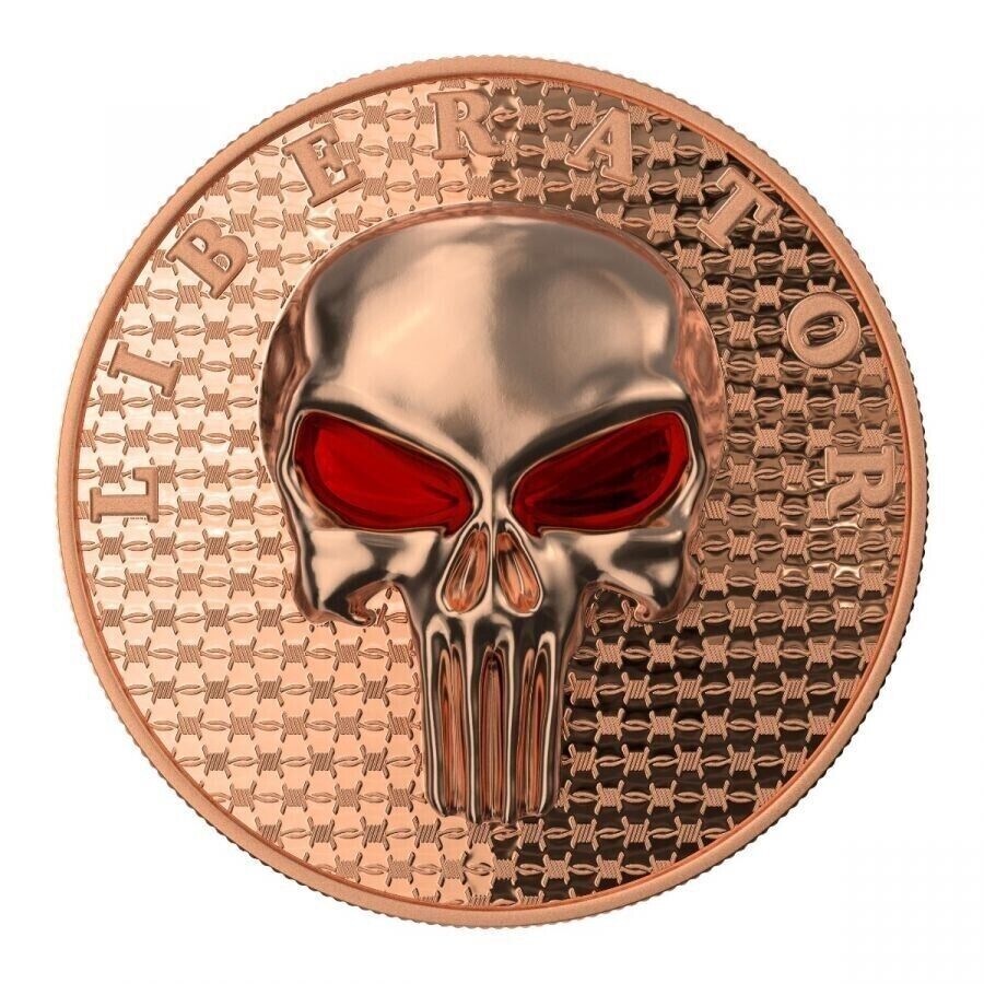 1 Oz Silver Coin Dark Side 2021 THE LIBERATOR Skull Proof Rose Gold Enamel Eyes-classypw.com-2