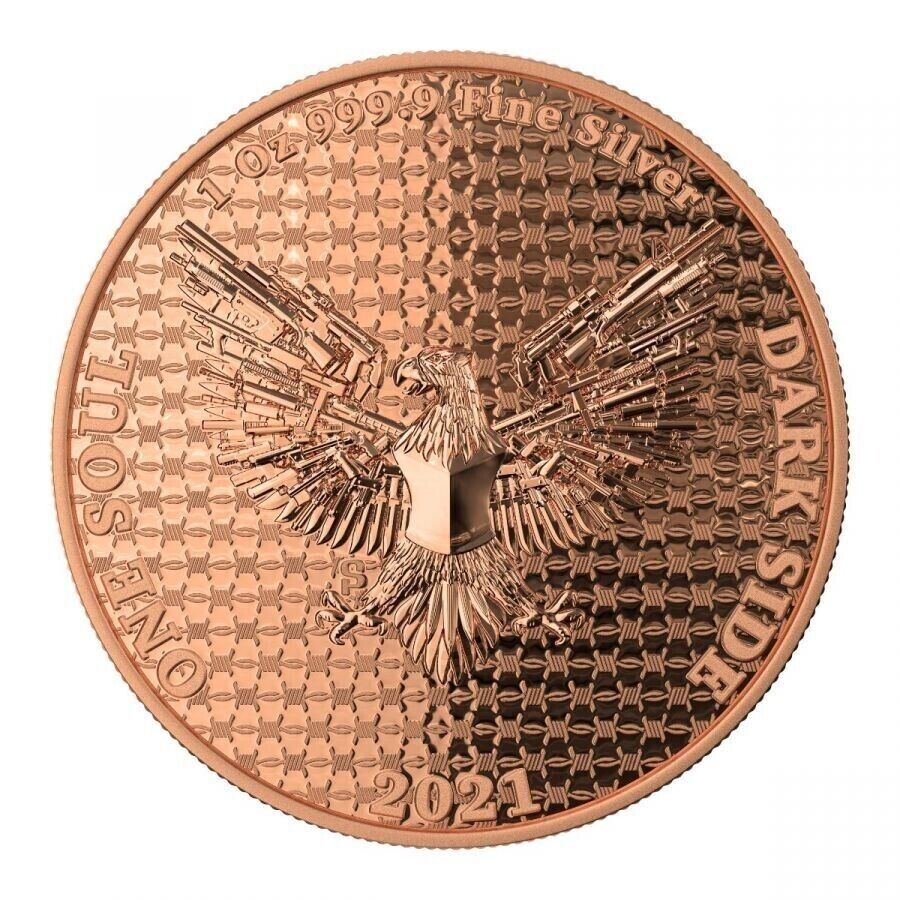 1 Oz Silver Coin Dark Side 2021 THE LIBERATOR Skull Proof Rose Gold Enamel Eyes-classypw.com-3