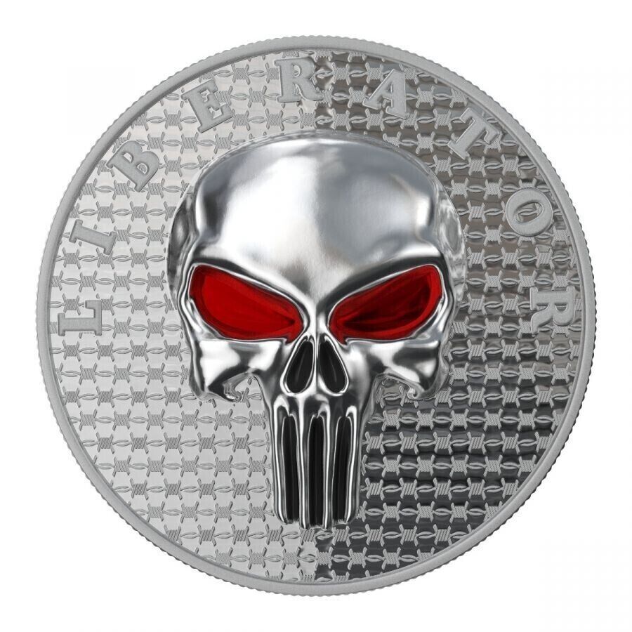 1 Oz Silver Coin Dark Side 2021 THE LIBERATOR Skull Proof Silver / Enamel Eyes-classypw.com-2