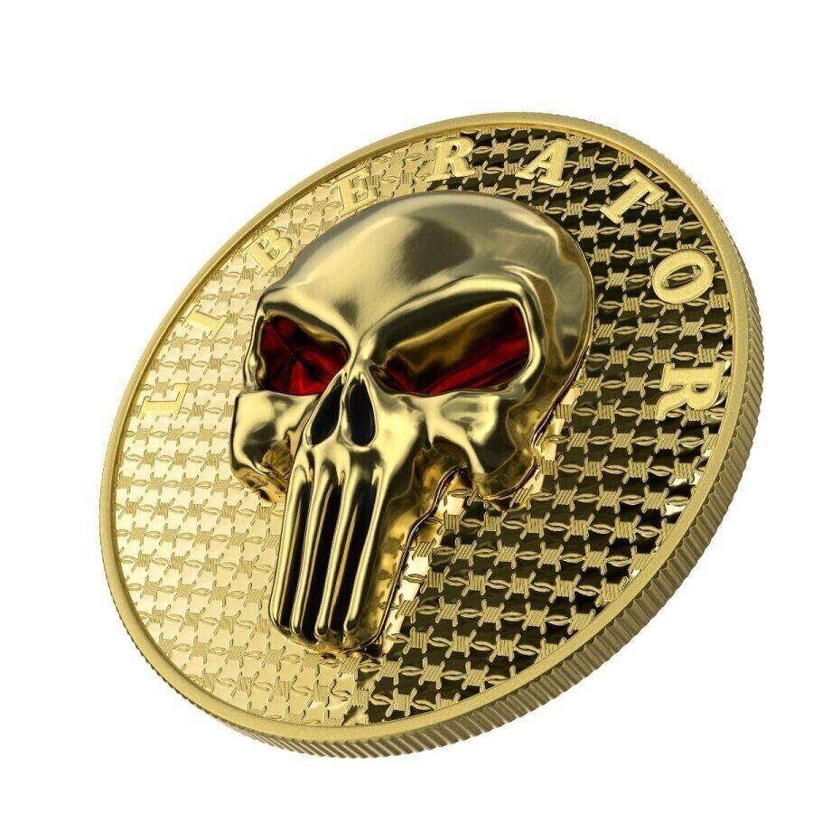 1 Oz Silver Coin Dark Side 2021 THE LIBERATOR Skull Proof Yellow Gold Enamel Eye-classypw.com-1