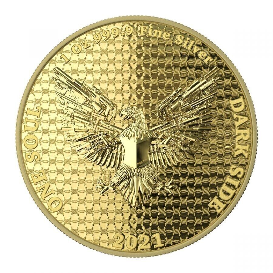 1 Oz Silver Coin Dark Side 2021 THE LIBERATOR Skull Proof Yellow Gold Enamel Eye-classypw.com-3