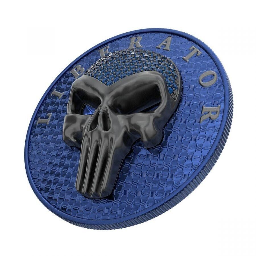 1 Oz Silver Coin Dark Side 2021 THE LIBERATOR Skull Ruthenium / Blue Swarovski-classypw.com-1