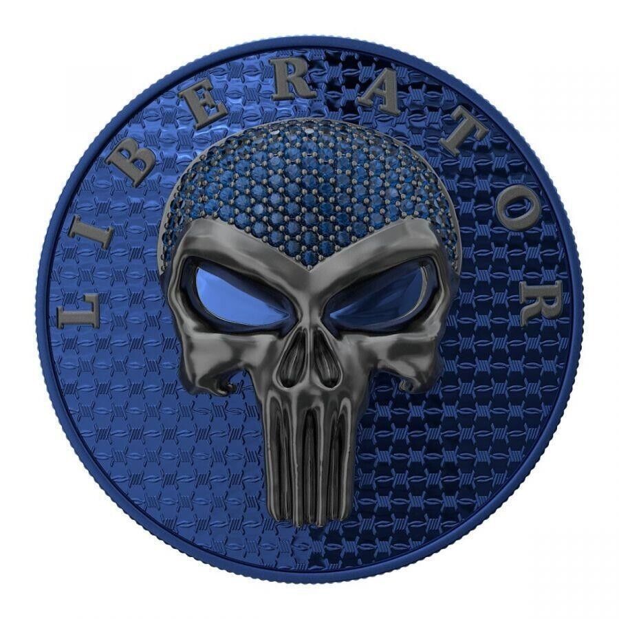 1 Oz Silver Coin Dark Side 2021 THE LIBERATOR Skull Ruthenium / Blue Swarovski-classypw.com-2