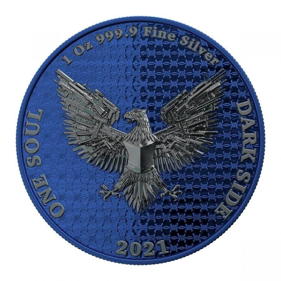 1 Oz Silver Coin Dark Side 2021 THE LIBERATOR Skull Ruthenium / Blue Swarovski-classypw.com-3