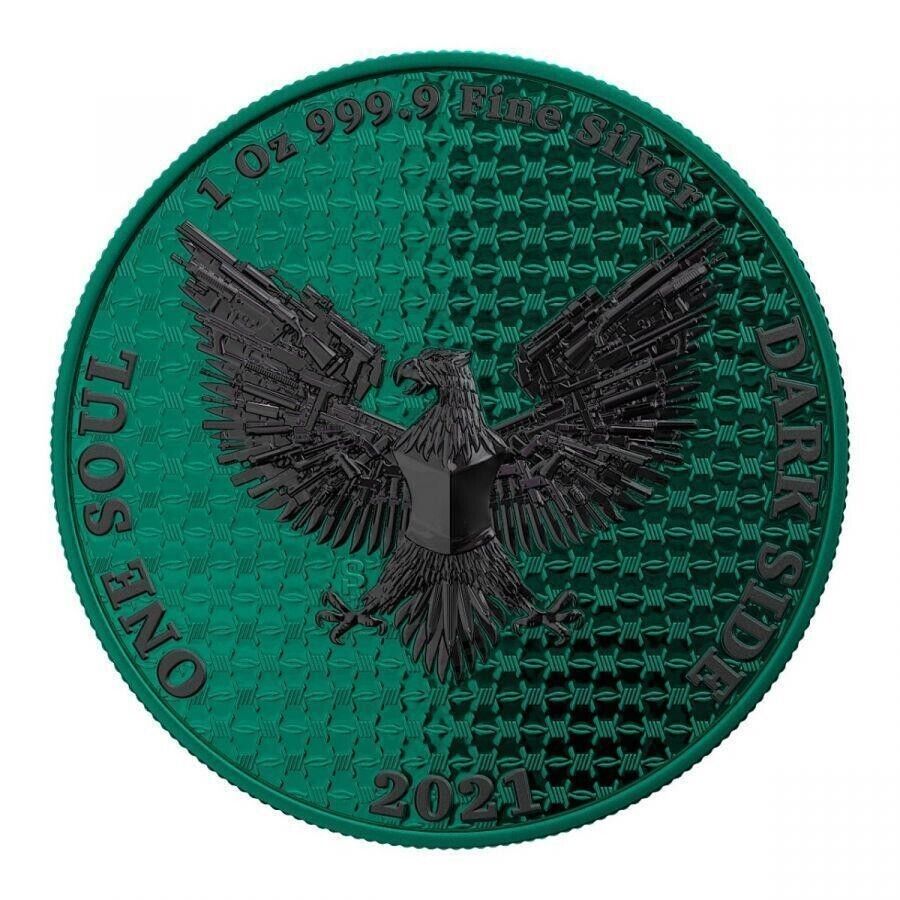 1 Oz Silver Coin Dark Side 2021 THE LIBERATOR Skull Ruthenium / Green Swarovski-classypw.com-3