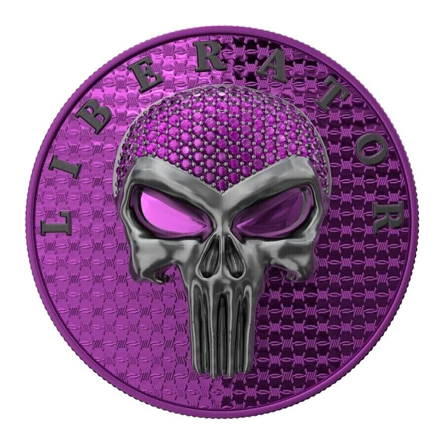 1 Oz Silver Coin Dark Side 2021 THE LIBERATOR Skull Ruthenium / Purple Swarovski-classypw.com-2