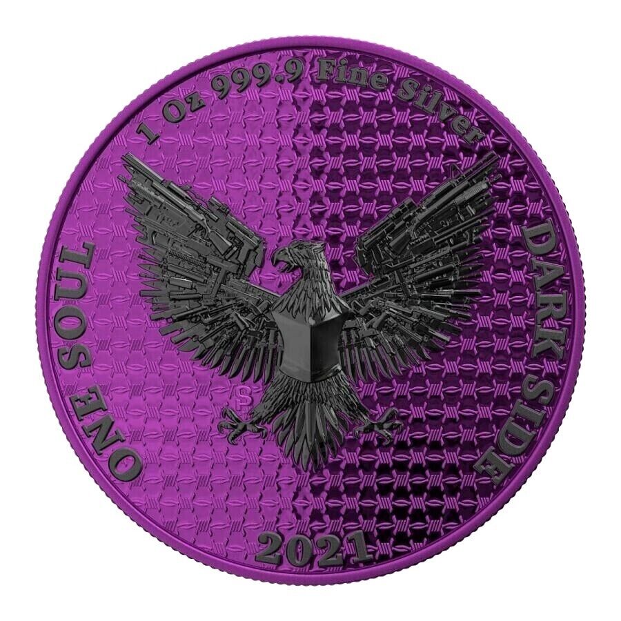 1 Oz Silver Coin Dark Side 2021 THE LIBERATOR Skull Ruthenium / Purple Swarovski-classypw.com-3