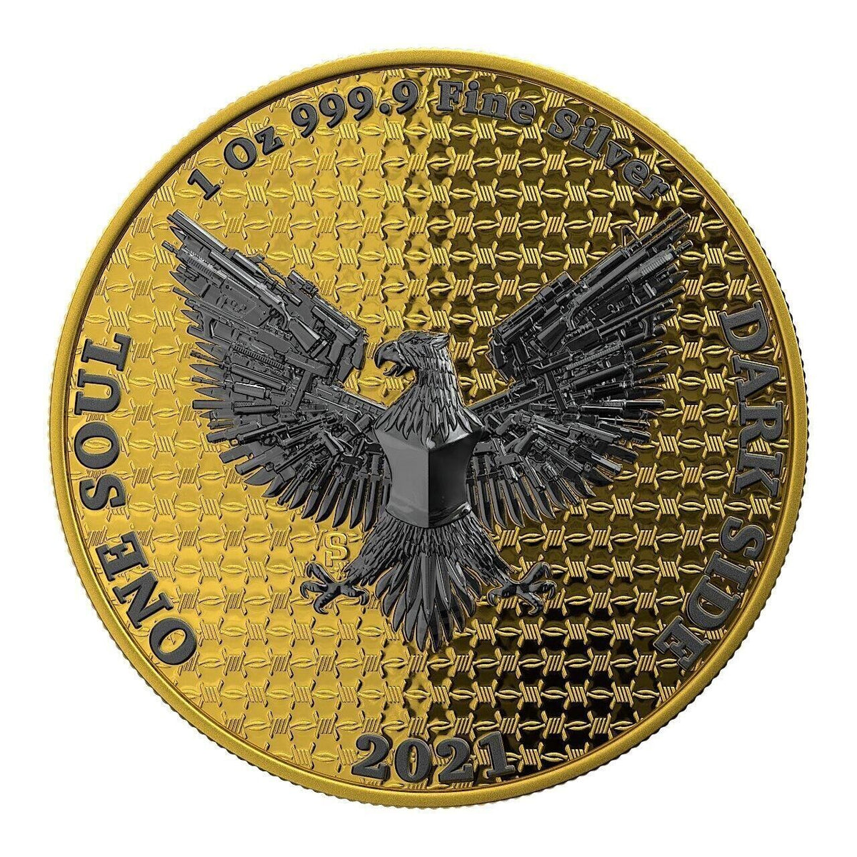 1 Oz Silver Coin Dark Side 2021 THE LIBERATOR Skull Ruthenium / Yellow Swarovski-classypw.com-3