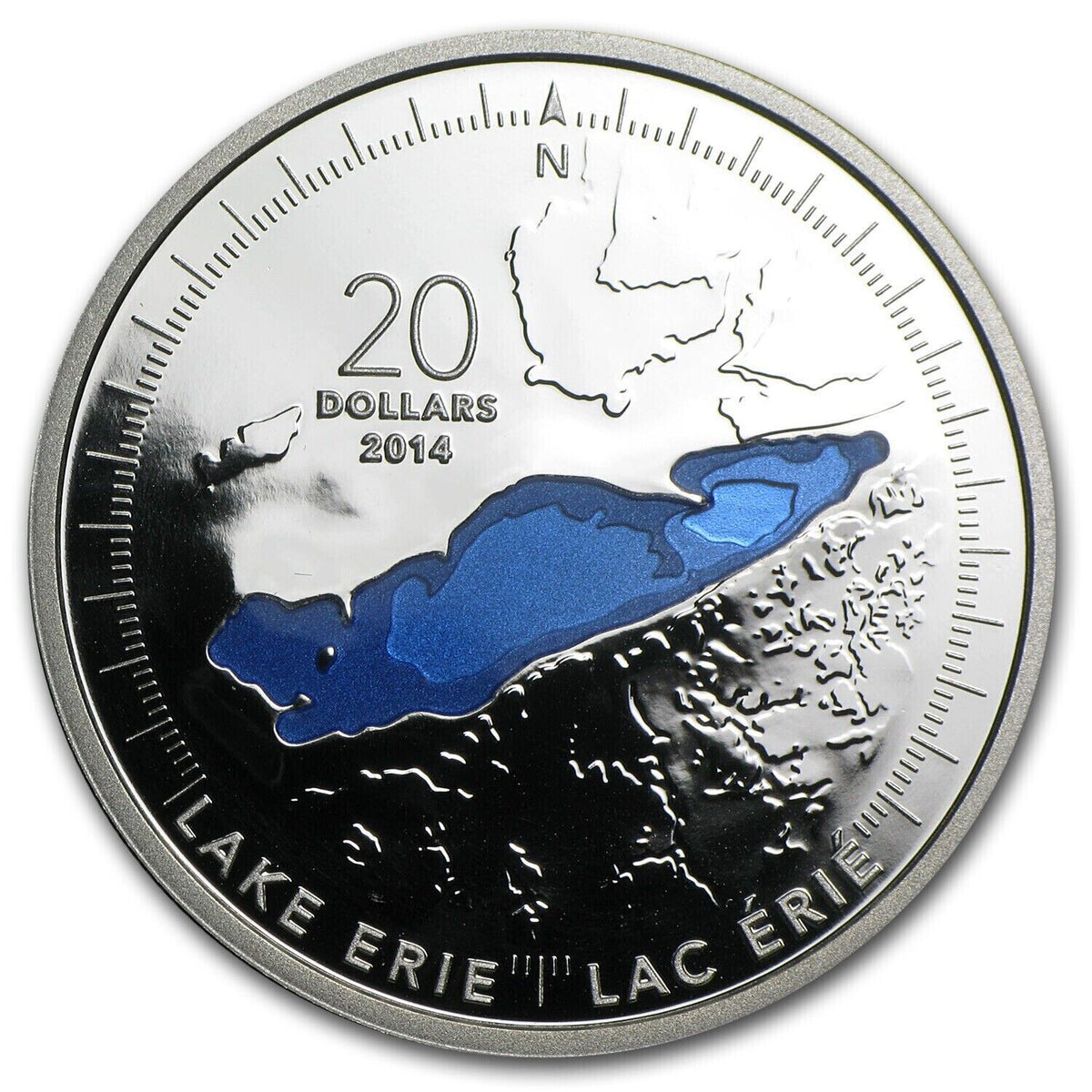1 oz Silver Coin 2014 Canada $20 Color Proof RCM The Great Lakes: Lake Erie-classypw.com-1