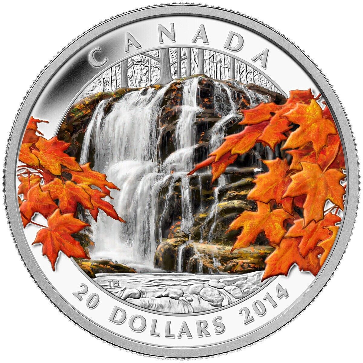 1 oz Silver Coin 2014 Canada $20 Color Proof Royal Canadian Mint - Autumn Falls-classypw.com-1