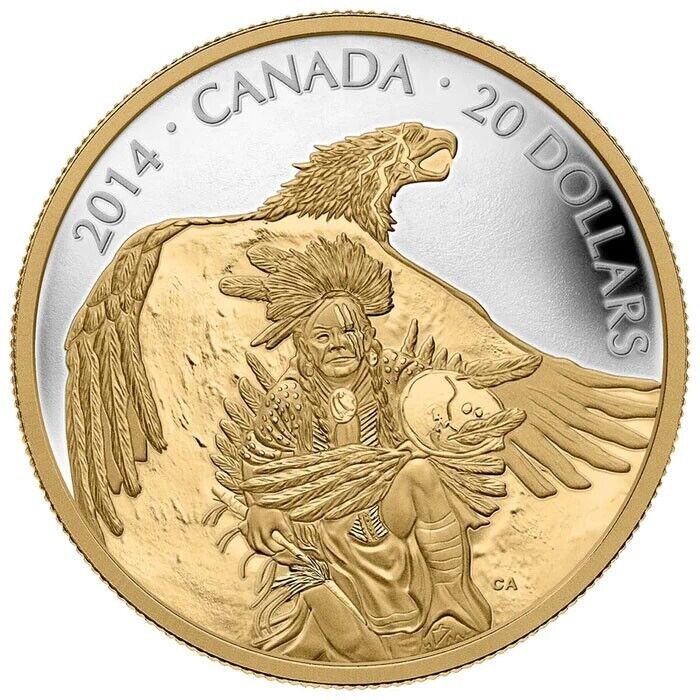 1 oz Silver Coin 2014 Canada $20 Legend of Nanaboozhoo and Thunderbird Gilded-classypw.com-1