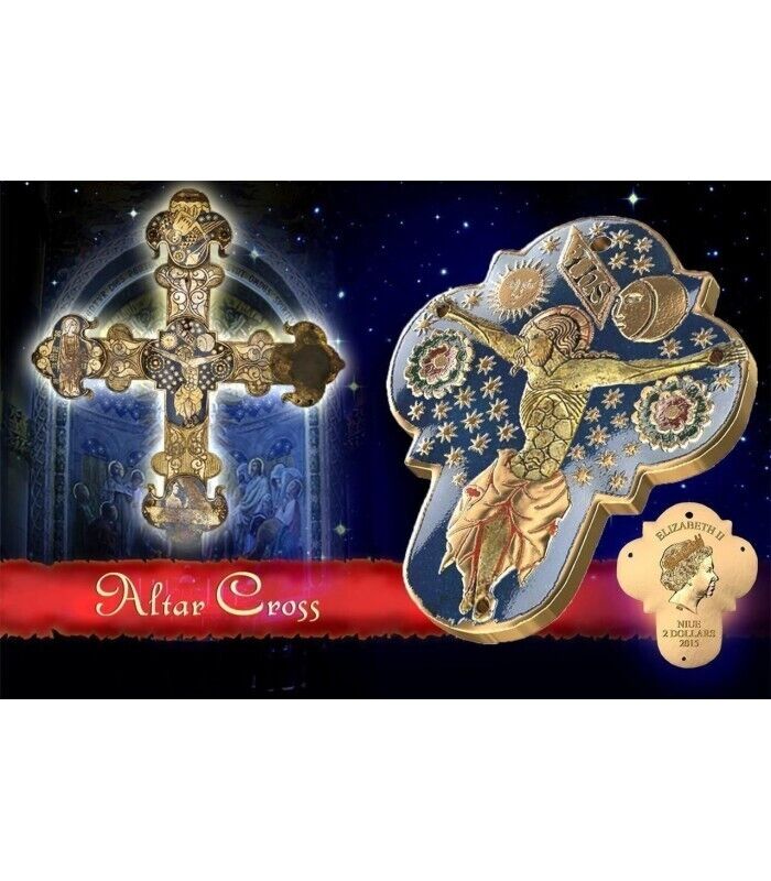 1 oz Silver Coin 2015 $2 World Heritage - Altar Cross High Relief PAMP 999 Made