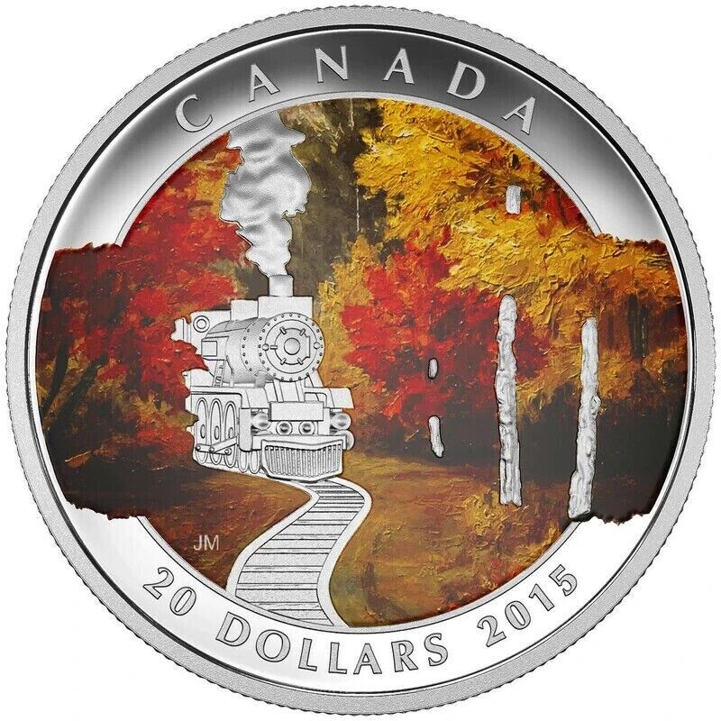 1 oz Silver Coin 2015 Canada $20 Color Proof RCM - Autumn Express Train-classypw.com-1