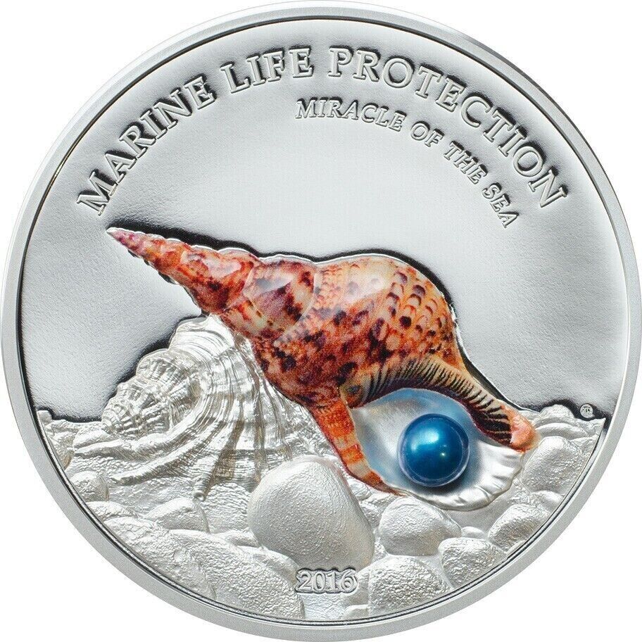 1 oz Silver Coin 2016 $5 Palau Marine Life Protection Miracle of the Sea Pearl-classypw.com-1