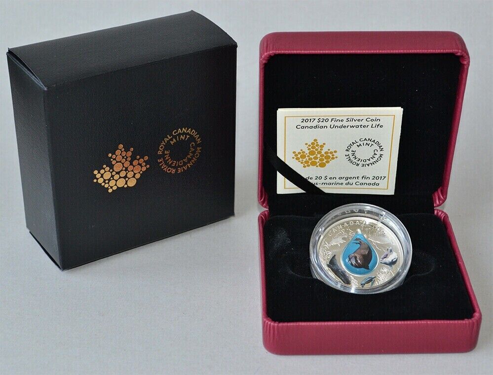 1 oz Silver Coin 2017 $20 Canadian Underwater Life 3D Walrus Water droplet-classypw.com-6