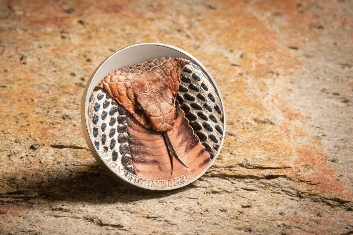 1 oz Silver Coin 2017 $5 Cook Islands Magnificent Life - Cobra Snake Color Coin-classypw.com-2