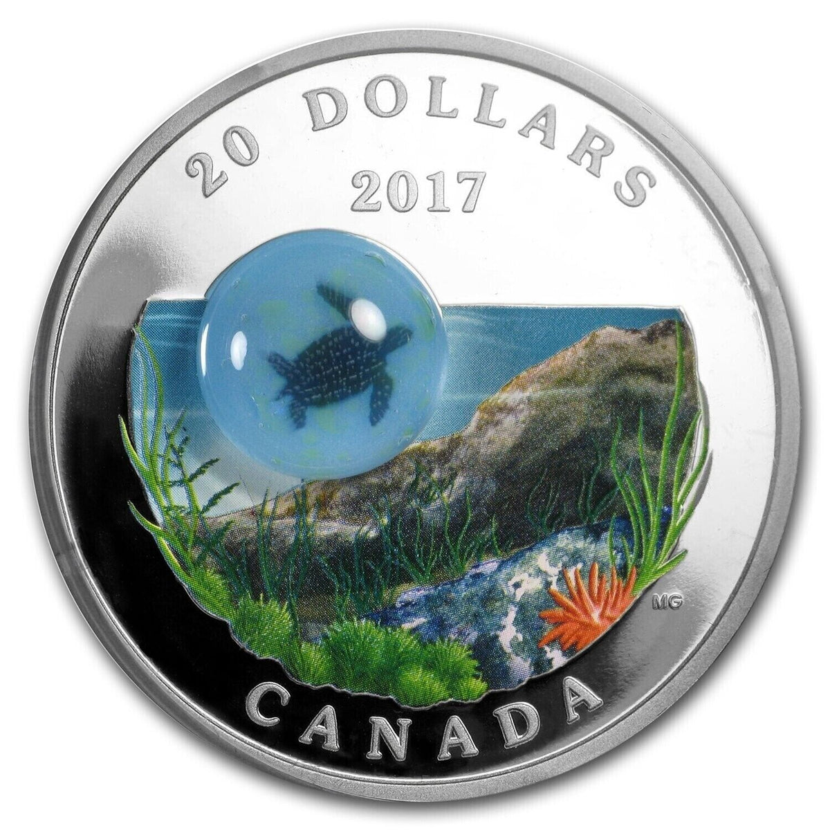 1 oz Silver Coin 2017 Canada $20 Murrini Glass Proof Under the Sea - Sea Turtle-classypw.com-1