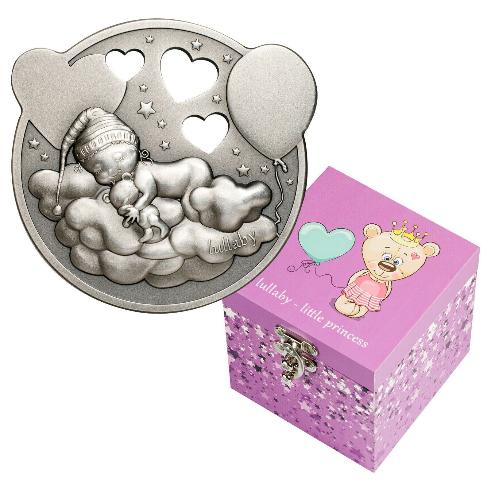 1 oz Silver Coin 2019 Cook Islands $5 Lullaby Little Princess Pink Music Box