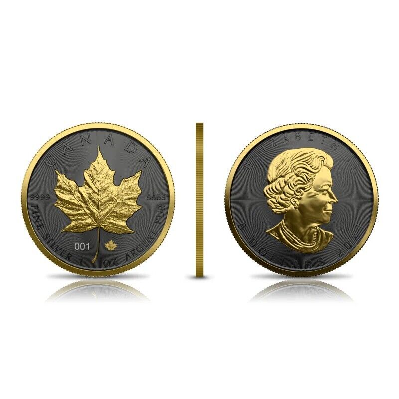 1 oz Silver Coin 2021 $5 Canada Maple Leaf Golden Ring #333 / 500