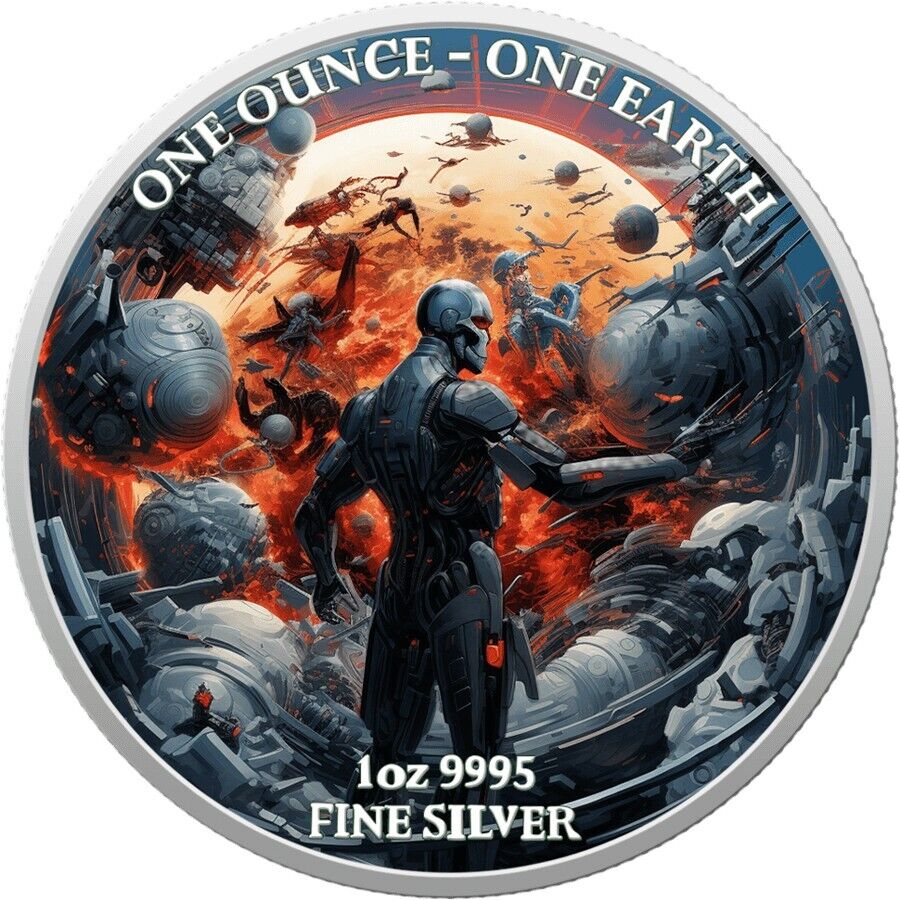 1 oz Silver Coin 2022 Fiji $1 Color Earth Artificial Intelligence Apocalypse-classypw.com-1