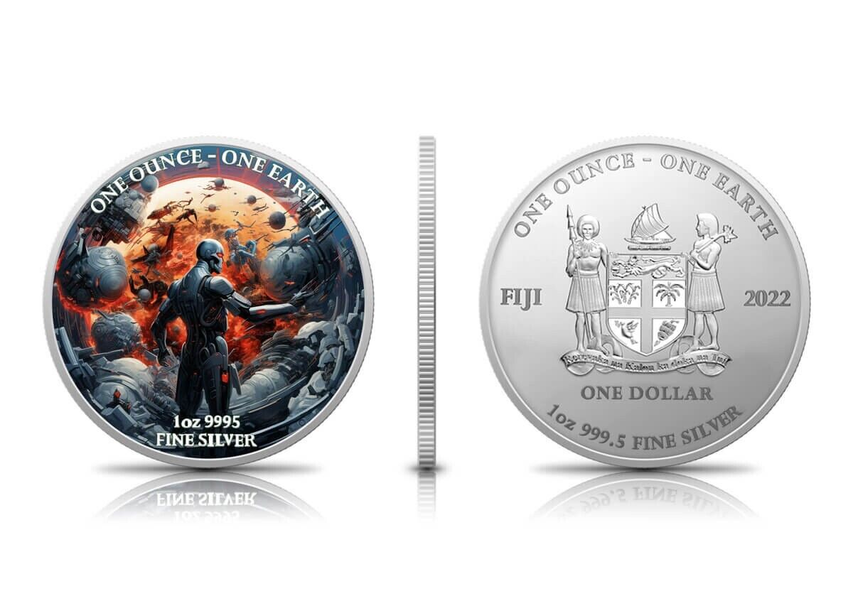 1 oz Silver Coin 2022 Fiji $1 Color Earth Artificial Intelligence Apocalypse-classypw.com-2