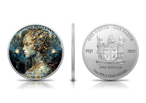 1 oz Silver Coin 2022 Fiji $1 Color Earth The Beauty of Artificial Intelligence-classypw.com-2