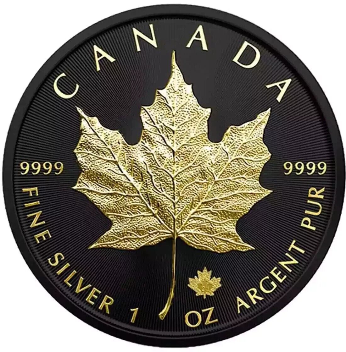 1 oz Silver Coin 2023 $5 Canada Maple Leaf Black Platinum & 24K Gold  #108 / 500