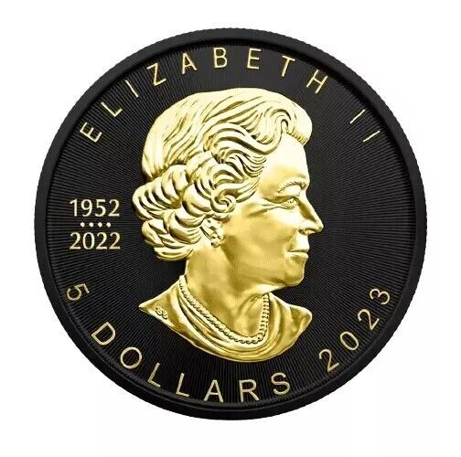 1 oz Silver Coin 2023 $5 Canada Maple Leaf Black Platinum & 24K Gold  #108 / 500