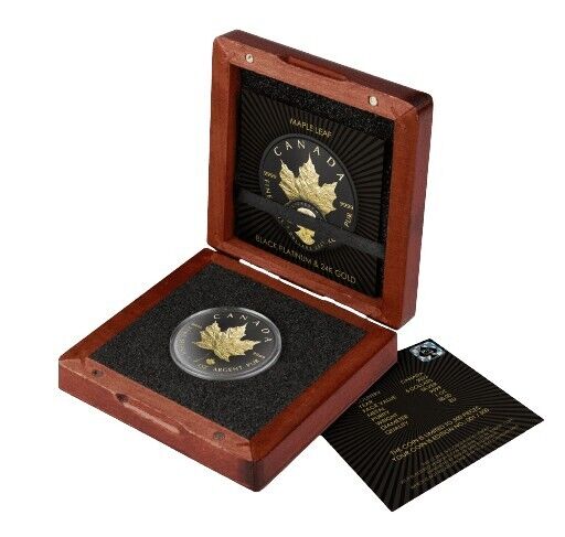 1 oz Silver Coin 2023 $5 Canada Maple Leaf Black Platinum & 24K Gold  #108 / 500