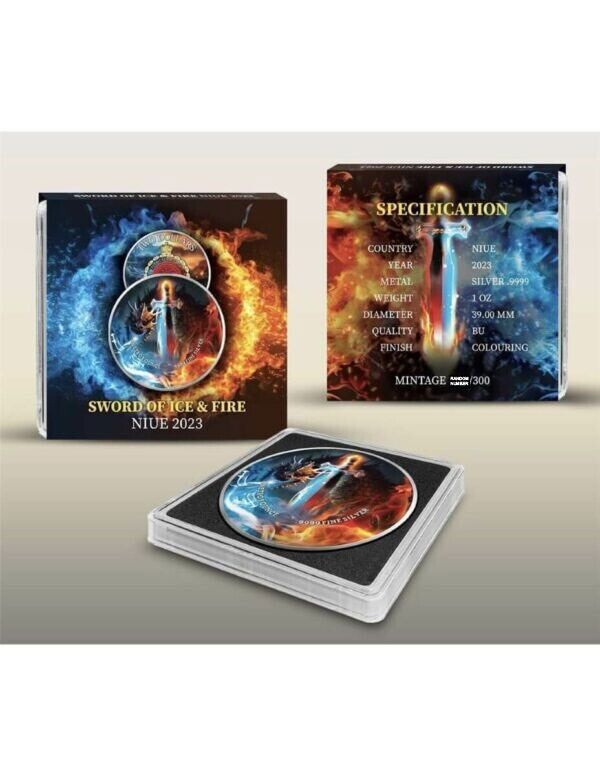 1 oz Silver Coin 2023 Niue $2 Colorized Sword Truth Sword of Ice &amp; Fire Edition-classypw.com-3