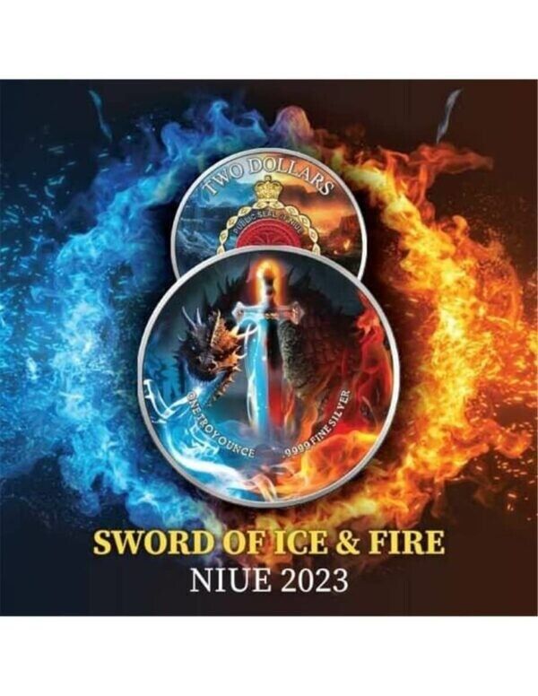 1 oz Silver Coin 2023 Niue $2 Colorized Sword Truth Sword of Ice &amp; Fire Edition-classypw.com-4