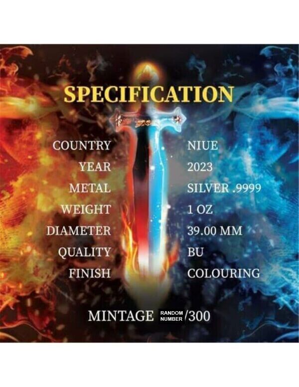 1 oz Silver Coin 2023 Niue $2 Colorized Sword Truth Sword of Ice &amp; Fire Edition-classypw.com-5