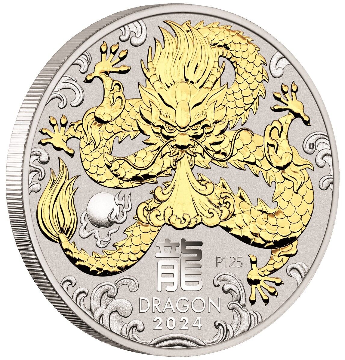 1 oz Silver Coin 2024 $1 Australian Lunar Series III Year of the Dragon Gilded-classypw.com-2