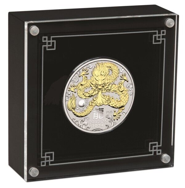 1 oz Silver Coin 2024 $1 Australian Lunar Series III Year of the Dragon Gilded-classypw.com-4