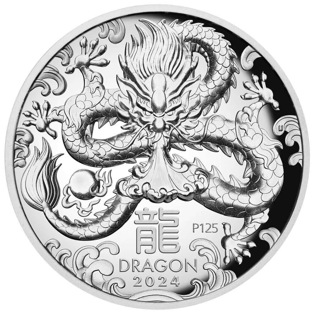 1 oz Silver Coin 2024 $1 Australian Lunar Series III Year of the Dragon Proof HR